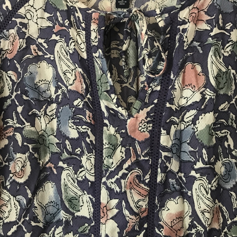 Lucky Brand Blue Painted Boho Floral Blouse Size Small - Picture 4 of 12